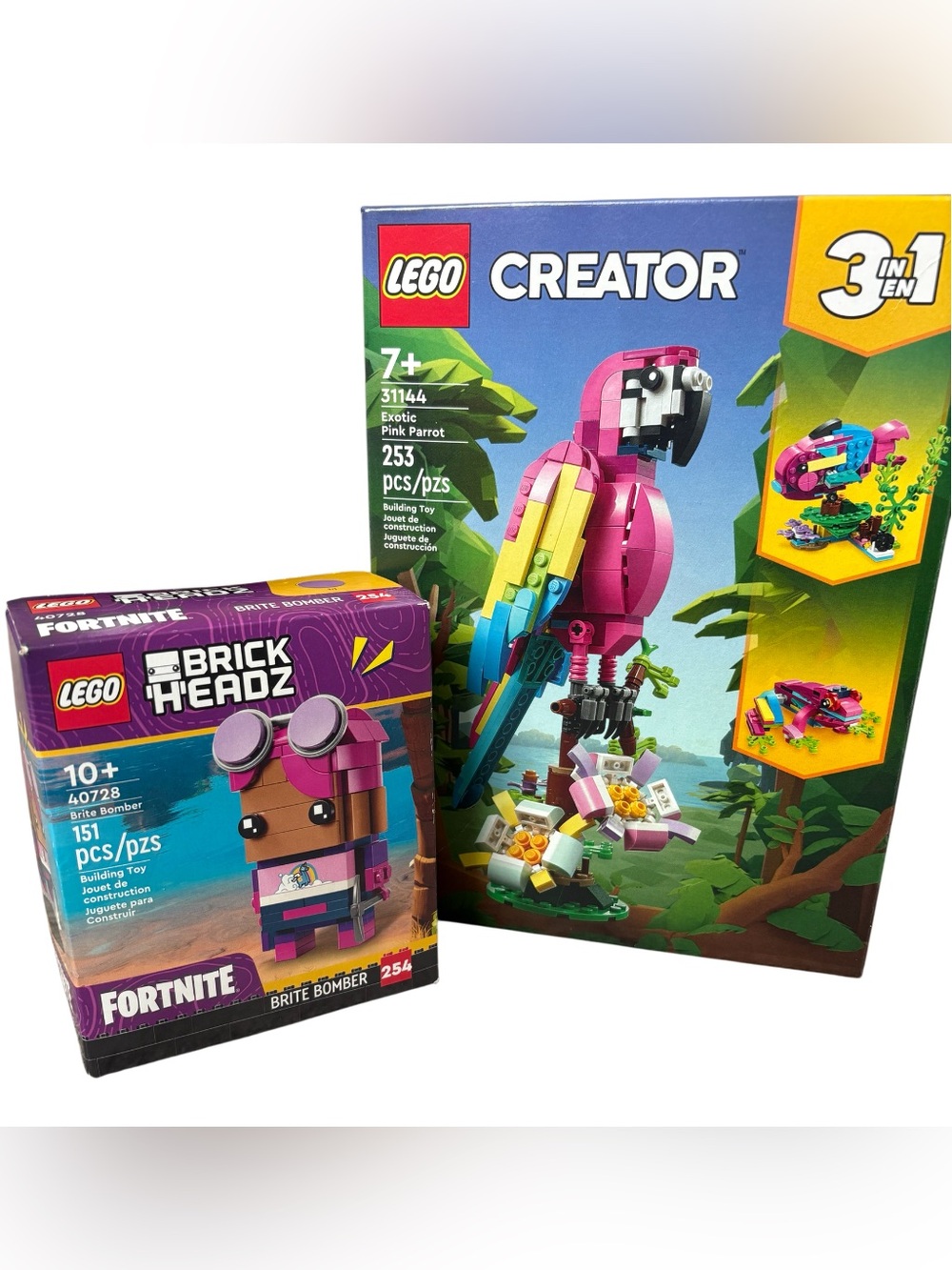 LEGO Creator Exotic Pink Parrot 3in1 Set & Fortnite Brickheadz Brite Bomber -NWT